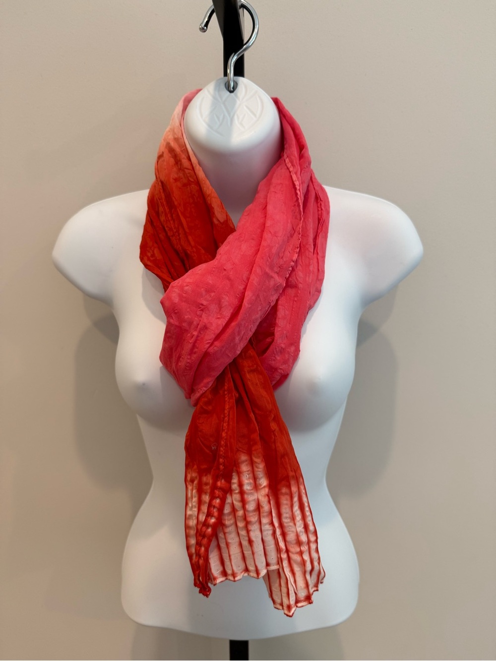 Eileen Fisher Pink & Red Lightweight Crinkle Tie Dye Scarf - Women's Accessory